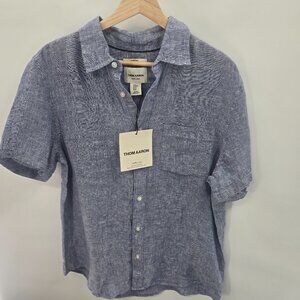 Thom Aaron Blue 100% Linen European Grown Flax Button Down Medium
